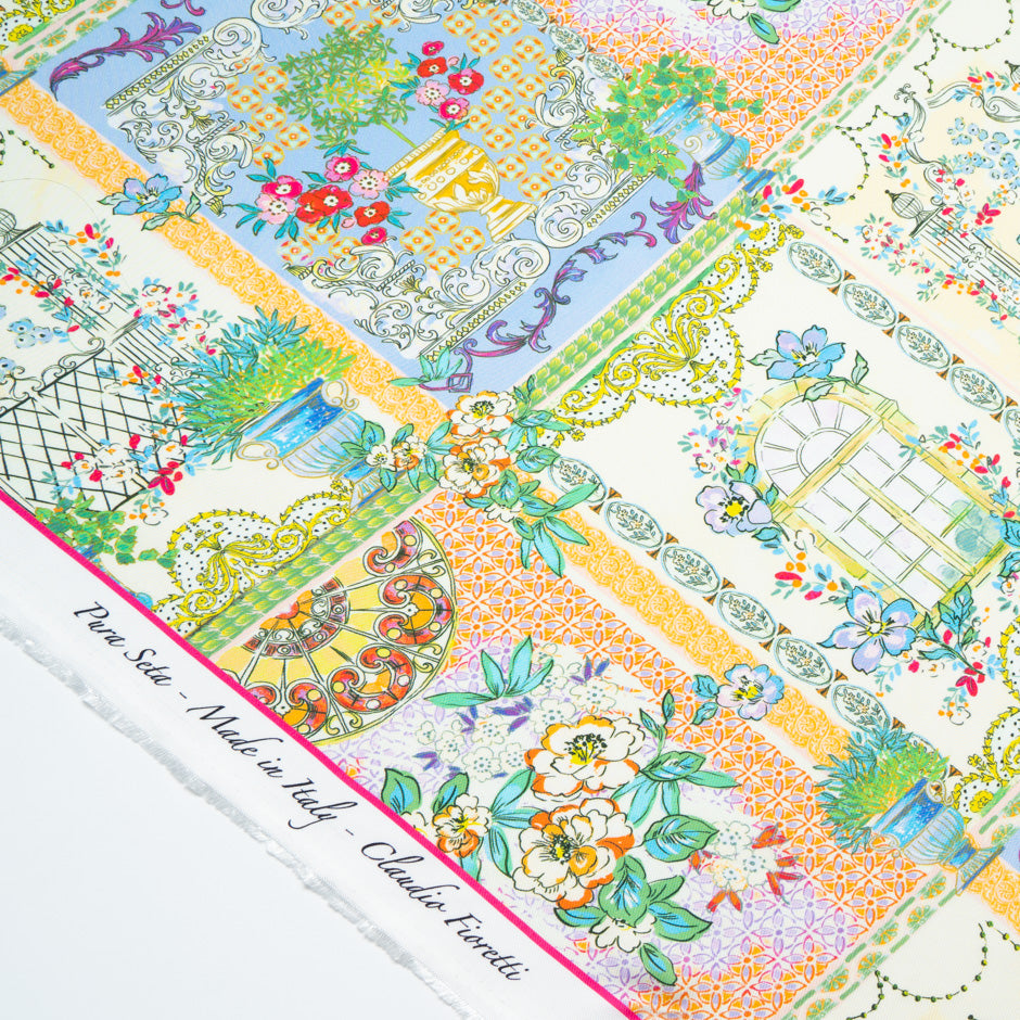 Multi-Coloured Patchwork Printed Pure Silk Twill