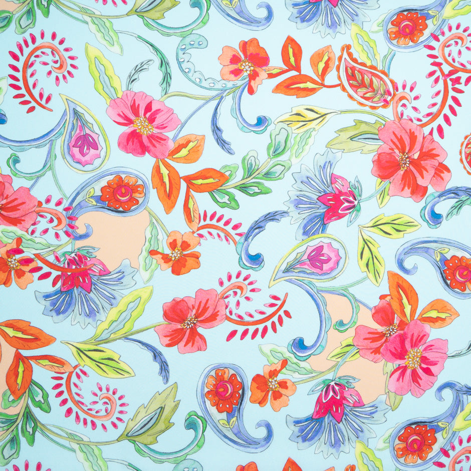 Multi Floral Printed Blue Pure Silk Twill