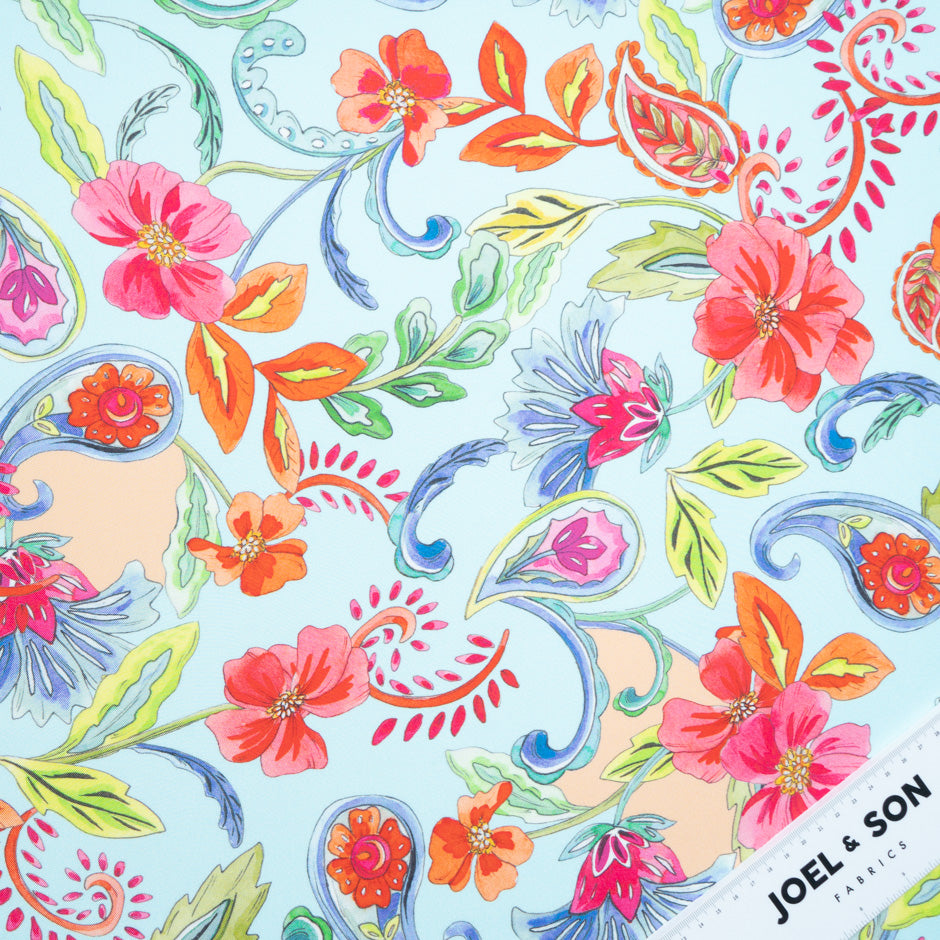 Multi Floral Printed Blue Pure Silk Twill