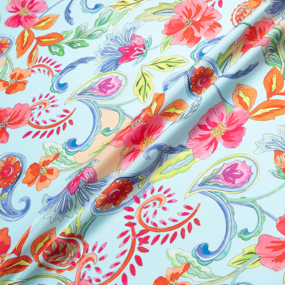Multi Floral Printed Blue Pure Silk Twill
