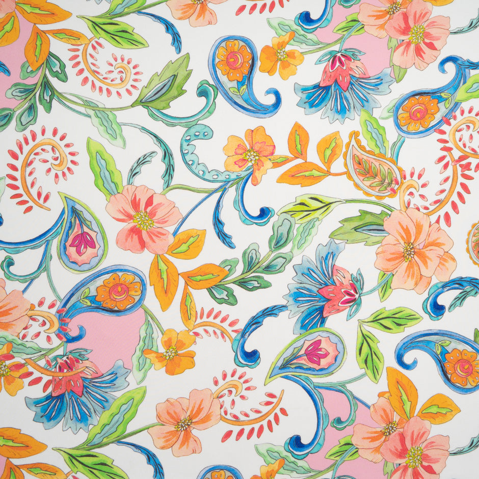 Multi-Coloured Floral Printed Pure Silk Twill