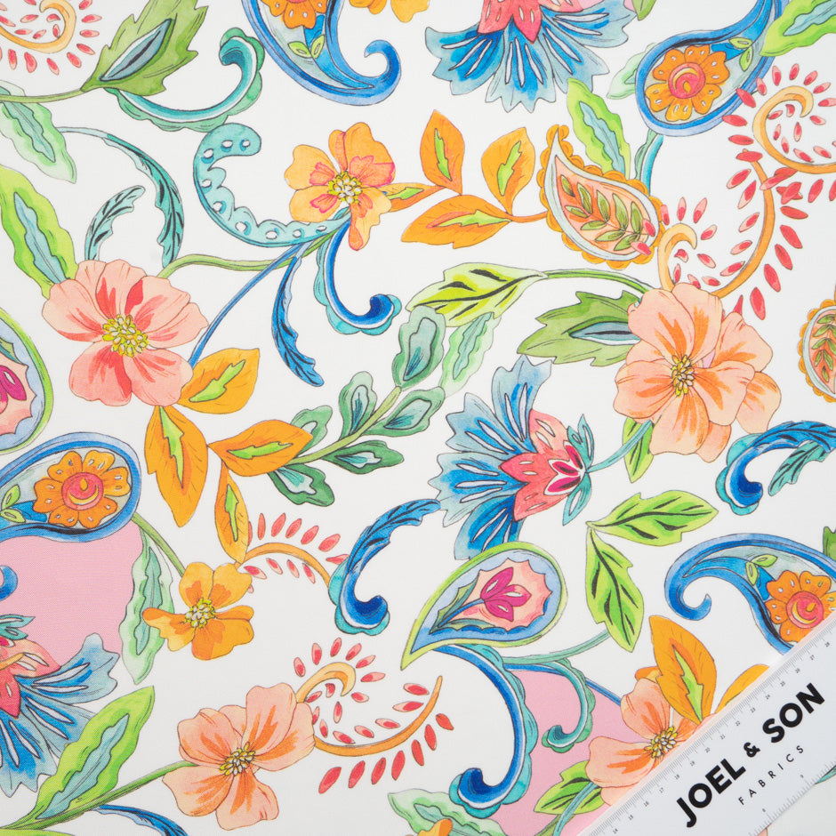 Multi-Coloured Floral Printed Pure Silk Twill