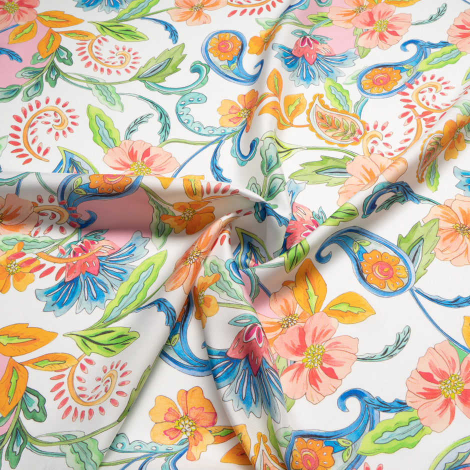Multi-Coloured Floral Printed Pure Silk Twill