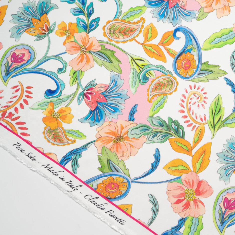 Multi-Coloured Floral Printed Pure Silk Twill