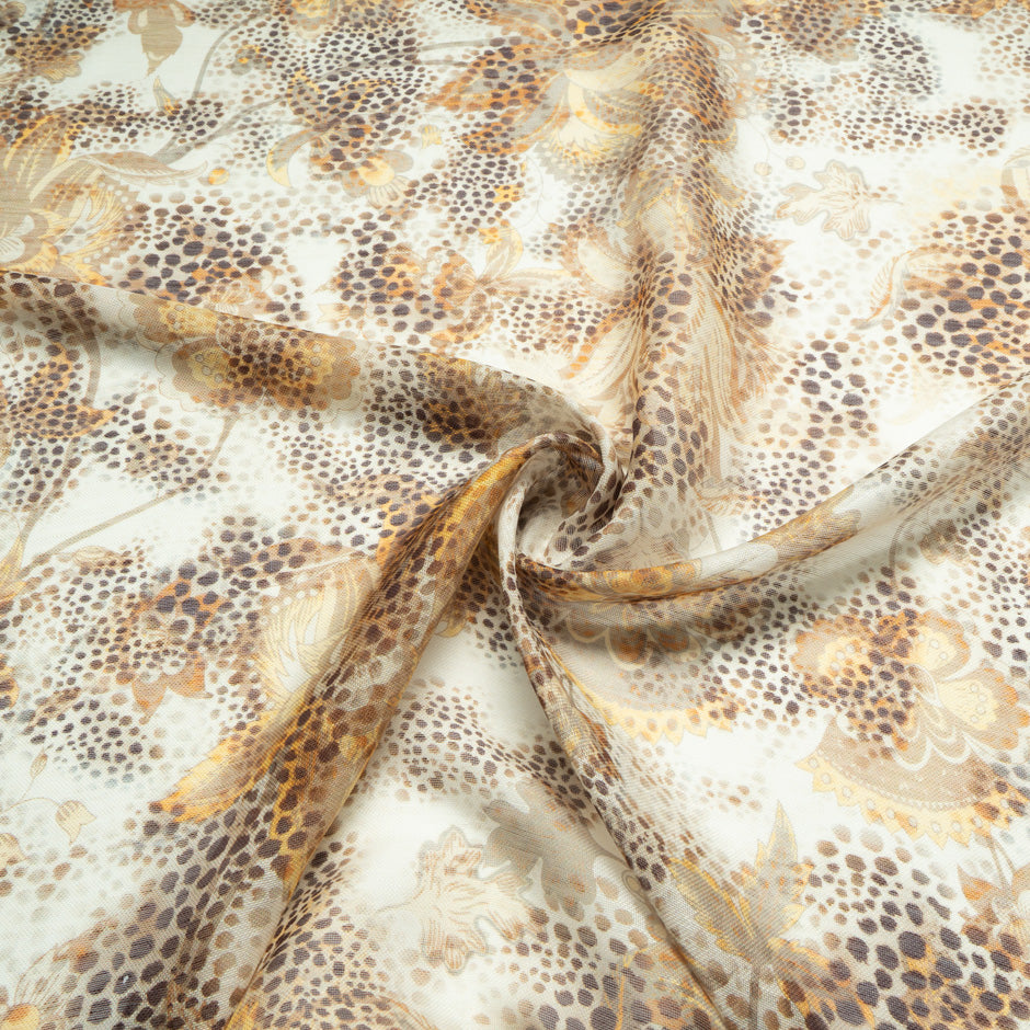 Brown Animal Printed Linen & Silk Blend