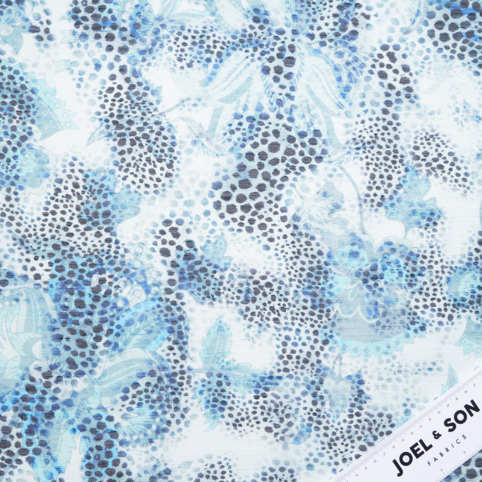 Blue Animal Printed Linen & Silk Blend