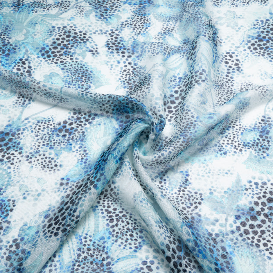Blue Animal Printed Linen & Silk Blend