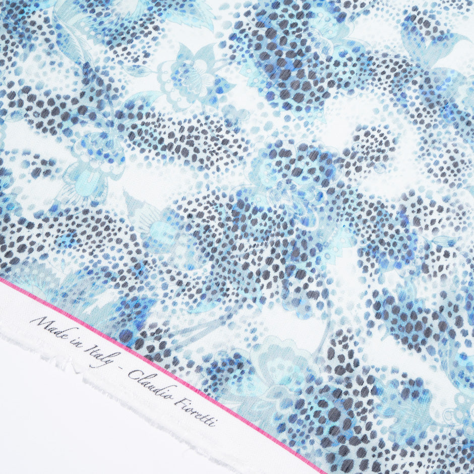 Blue Animal Printed Linen & Silk Blend