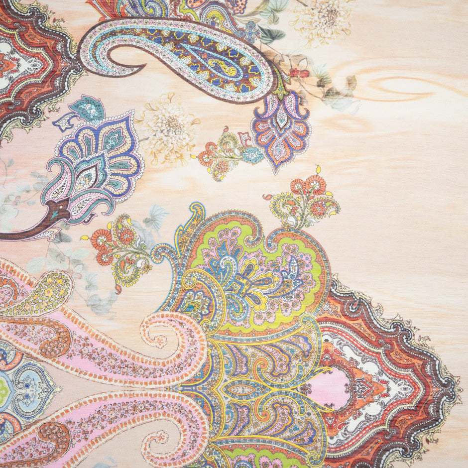 Multi Paisley Printed Peach Linen & Silk Blend