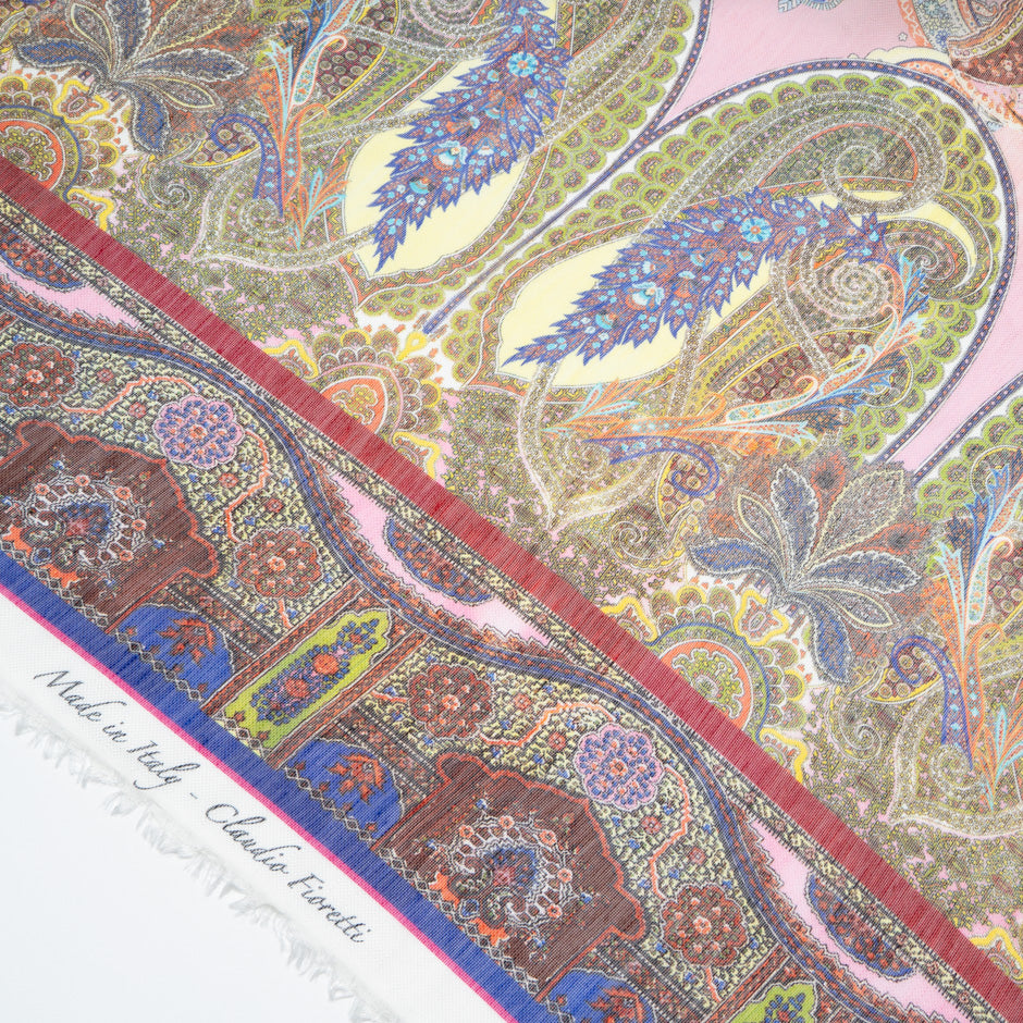 Multi Paisley Printed Peach Linen & Silk Blend
