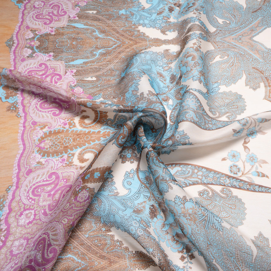 Multi Paisley Printed Linen & Silk Blend