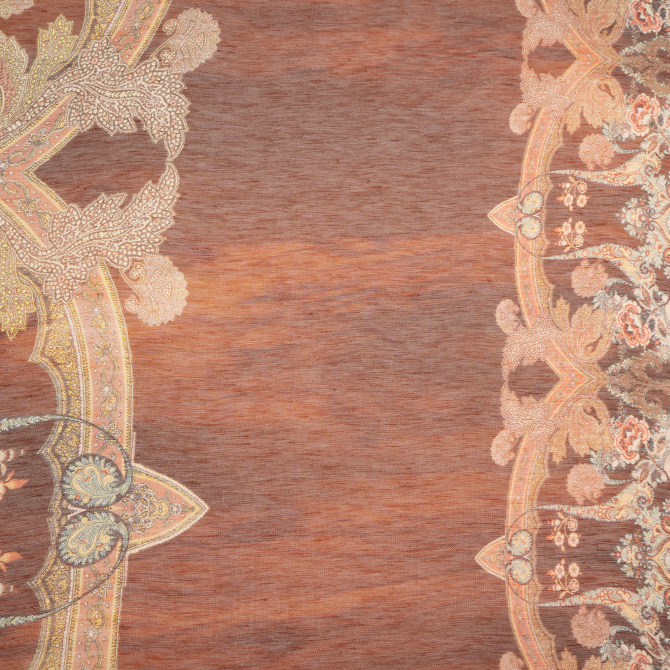 Brown Paisley Printed Linen & Silk Blend