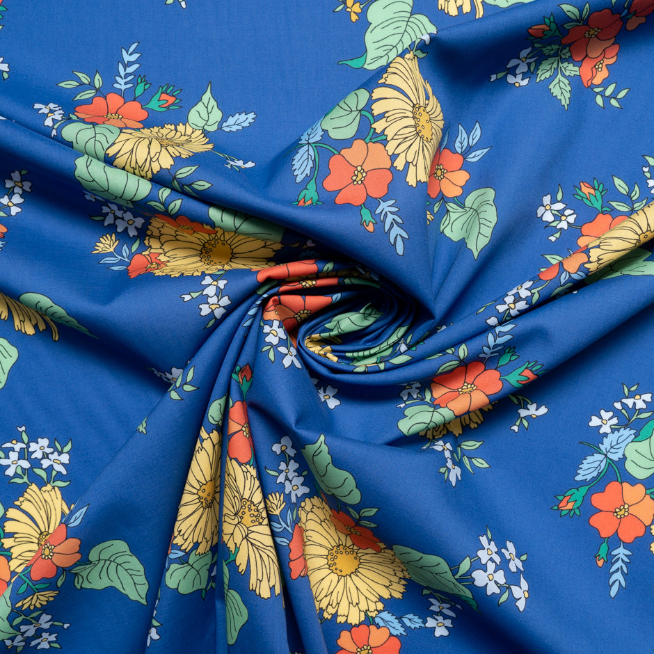 Floral Printed Blue Liberty 'Tropical Sprig' Cotton Tana Lawn