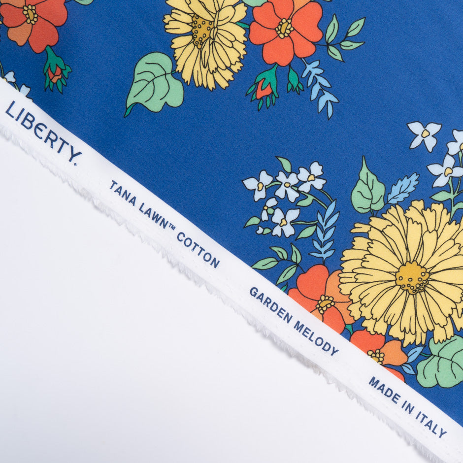 Floral Printed Blue Liberty 'Tropical Sprig' Cotton Tana Lawn