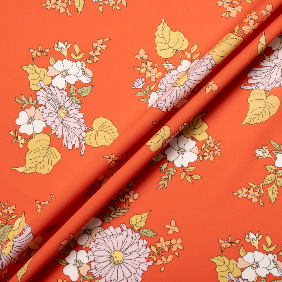 Floral Printed Red Liberty 'Tropical Sprig' Cotton Tana Lawn
