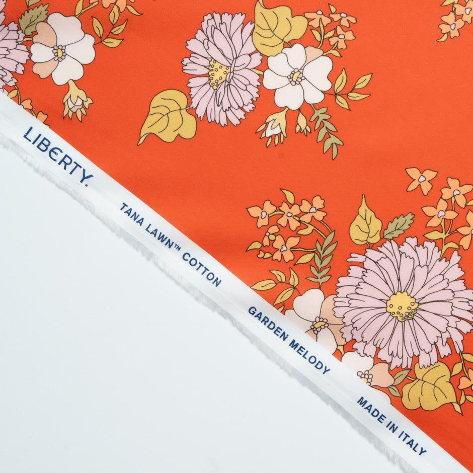 Floral Printed Red Liberty 'Tropical Sprig' Cotton Tana Lawn