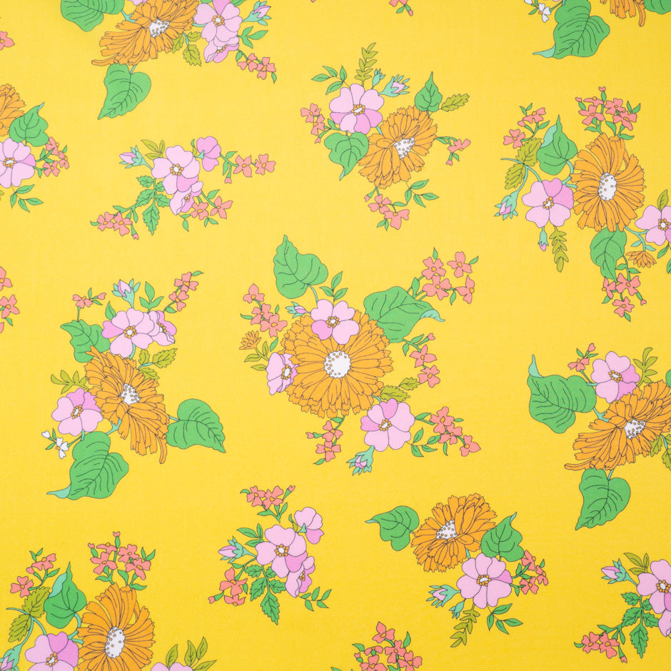 Floral Printed Yellow Liberty 'Tropical Sprig' Cotton Tana Lawn
