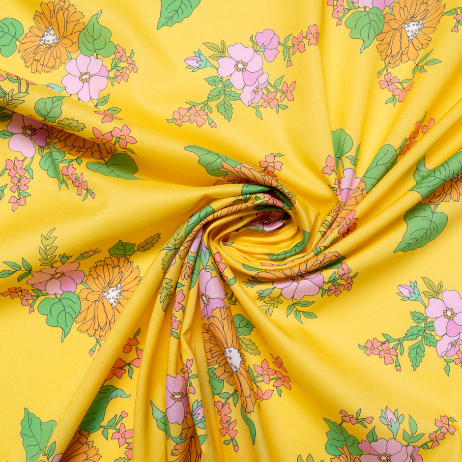 Floral Printed Yellow Liberty 'Tropical Sprig' Cotton Tana Lawn
