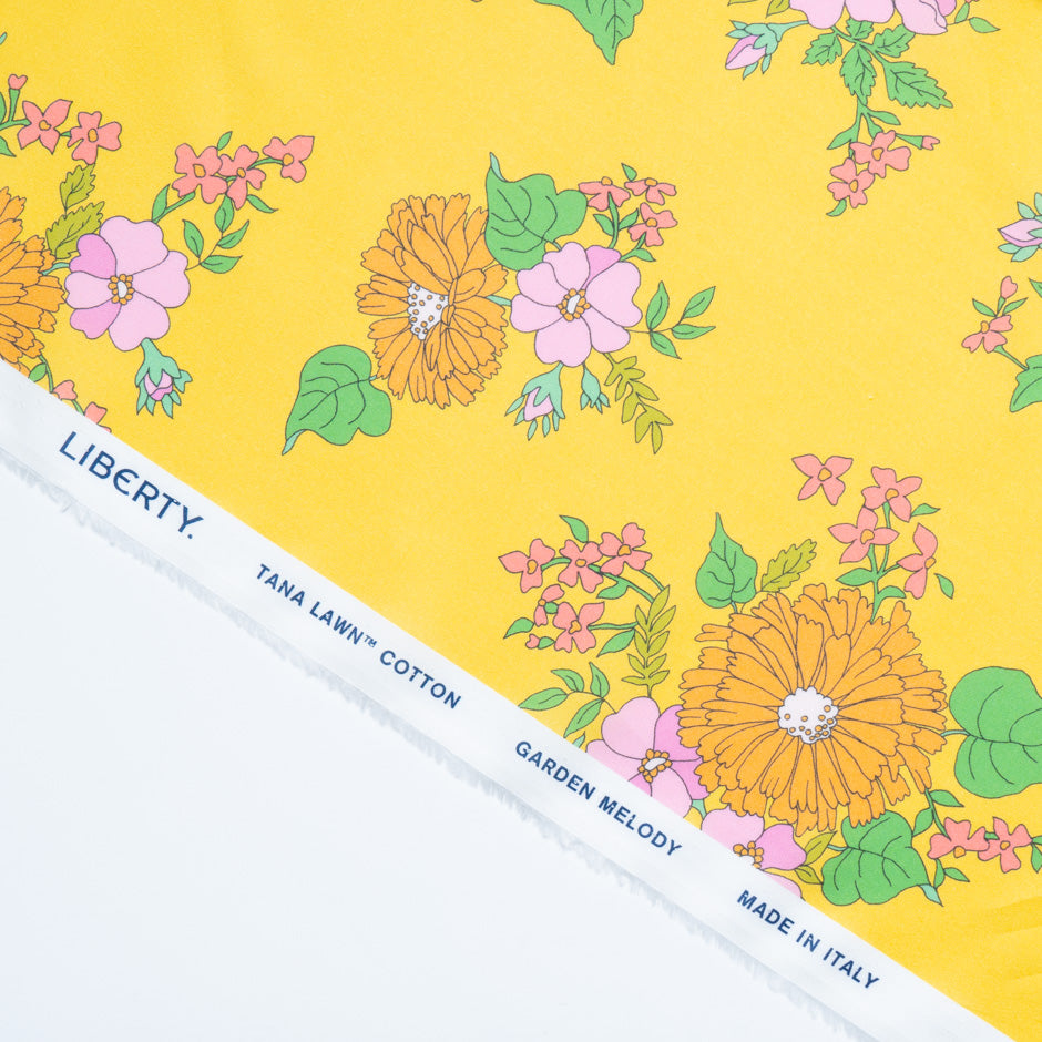 Floral Printed Yellow Liberty 'Tropical Sprig' Cotton Tana Lawn