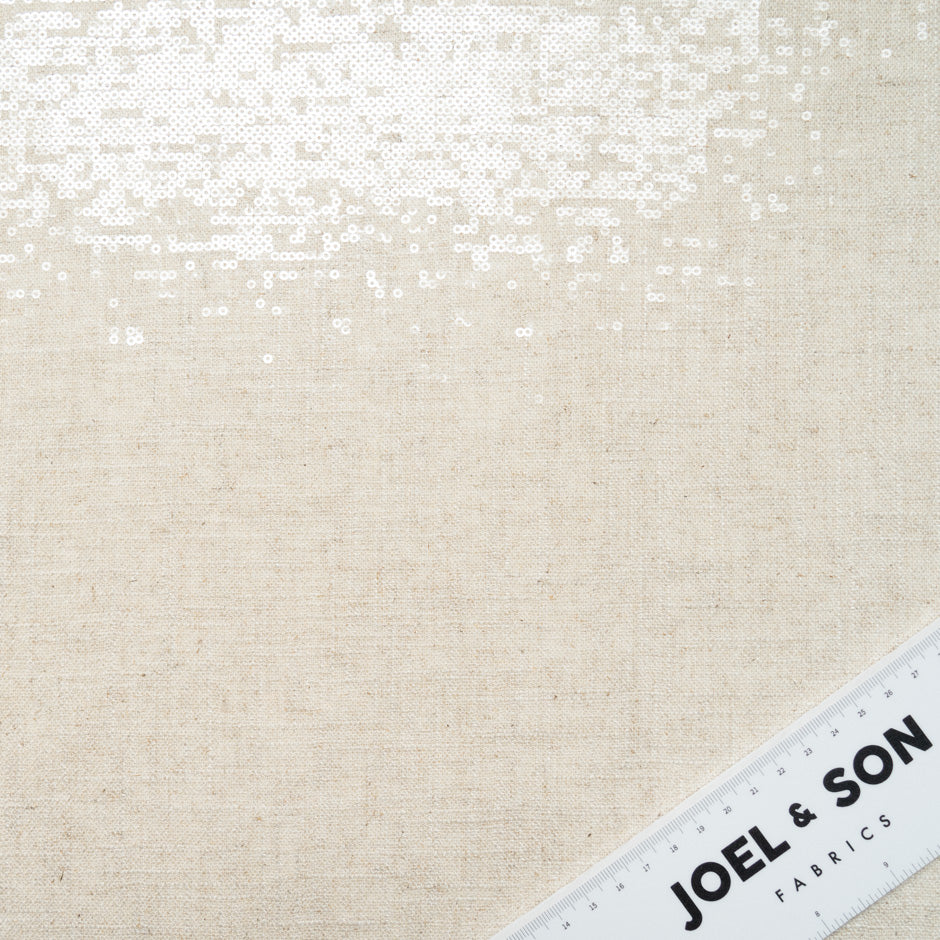 Oatmeal Coloured Sequin Embroidered Linen Blend
