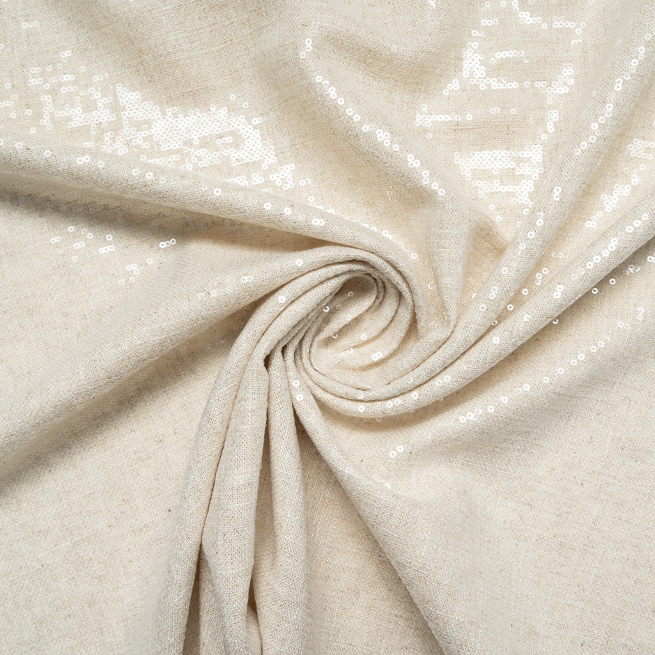 Oatmeal Coloured Sequin Embroidered Linen Blend