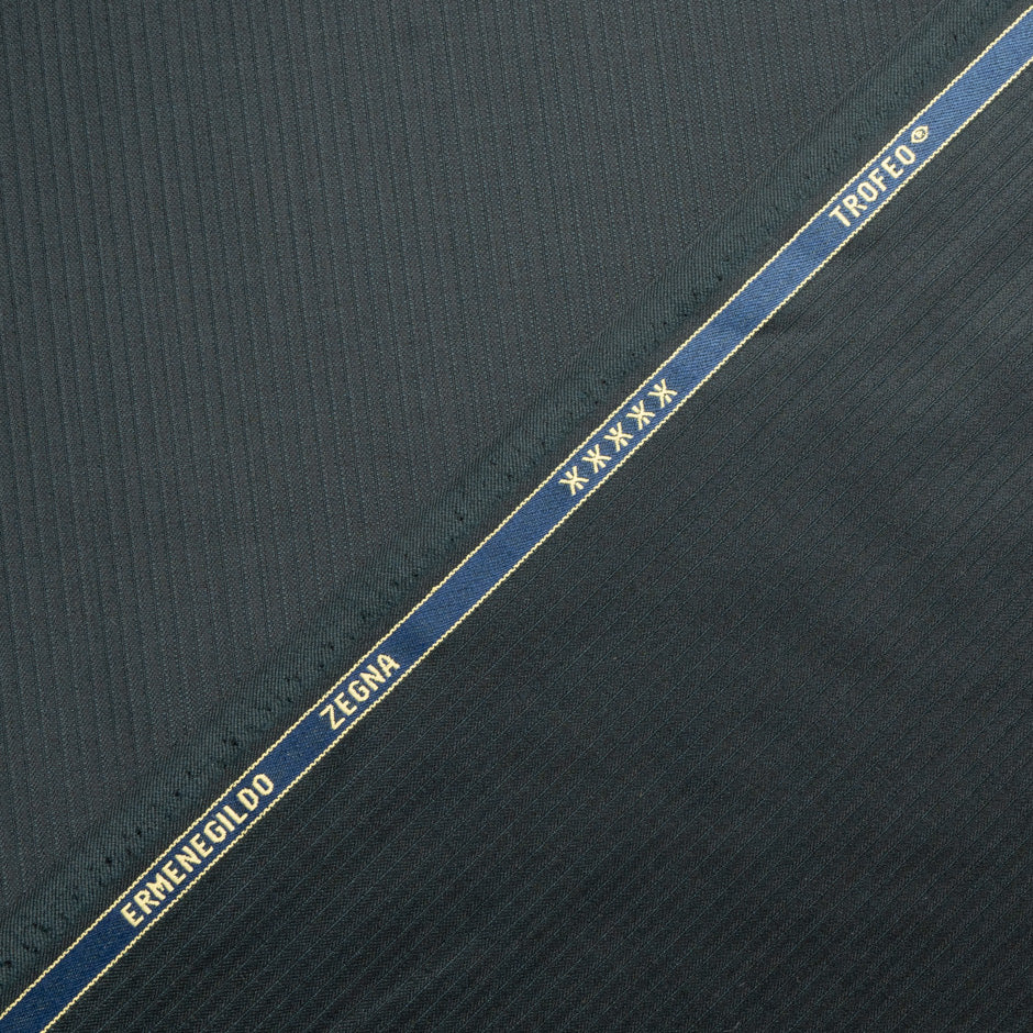 Dark Green Striped Jacquard Trofeo Pure Wool Suiting