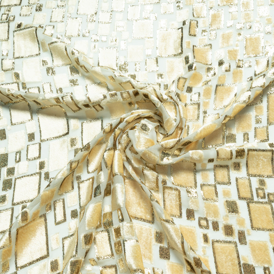Yellow & Gold Retro Silk Blend Devoré Velvet