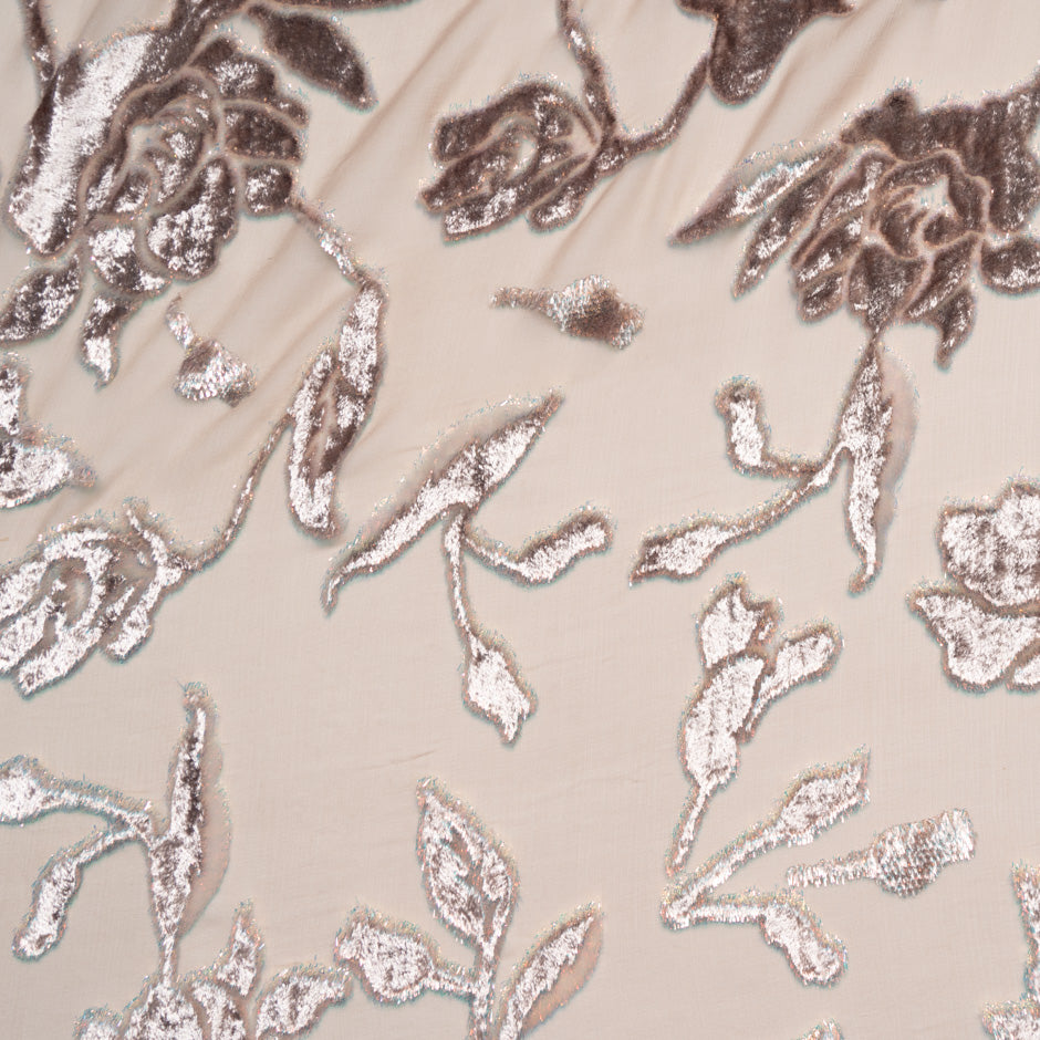 Metallic Pink Floral Silk Blend Nude Devoré Velvet