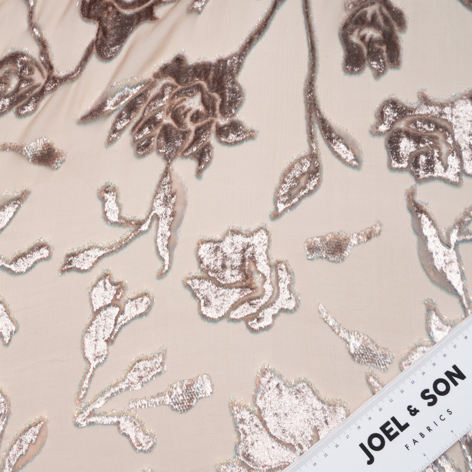 Metallic Pink Floral Silk Blend Nude Devoré Velvet