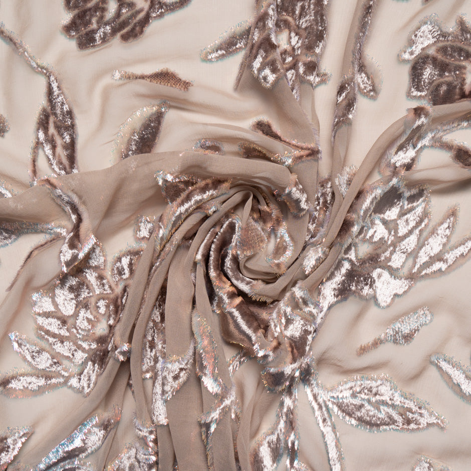 Metallic Pink Floral Silk Blend Nude Devoré Velvet