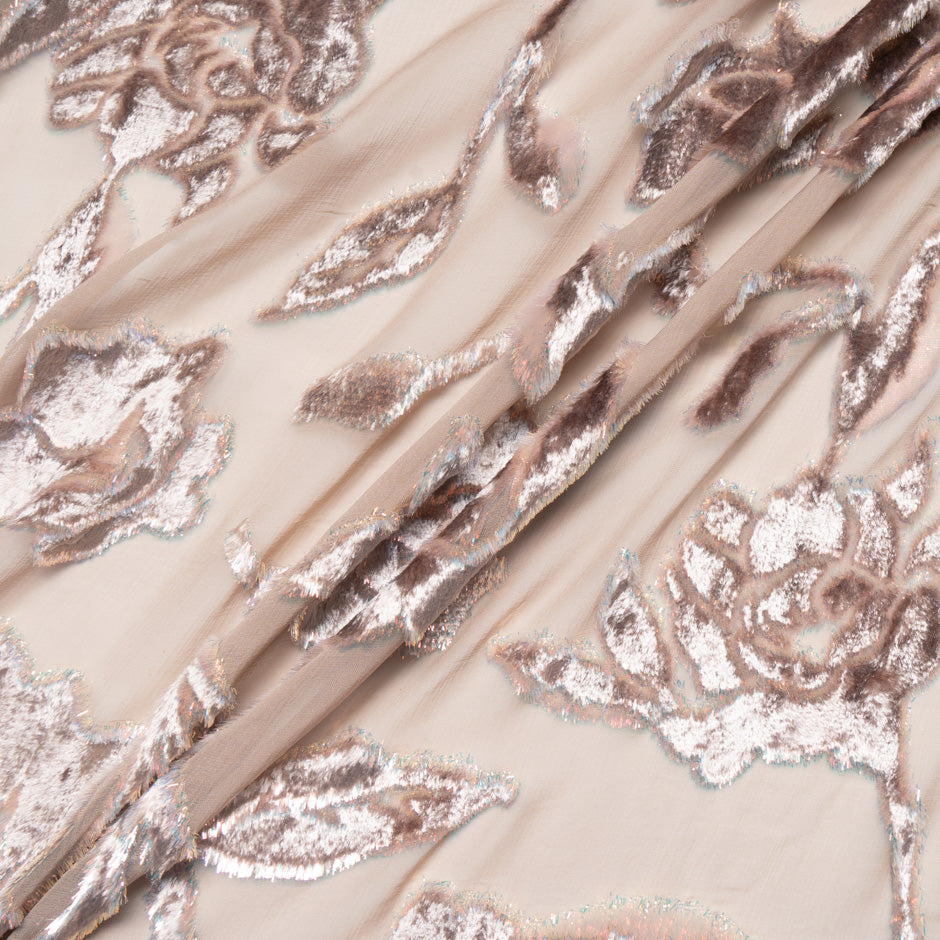 Metallic Pink Floral Silk Blend Nude Devoré Velvet