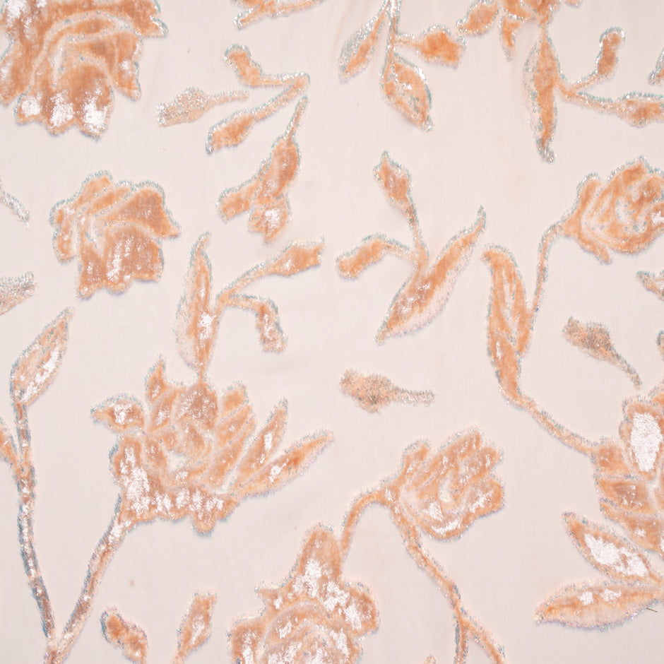 Rich Peach Floral Silk Blend Devoré Velvet