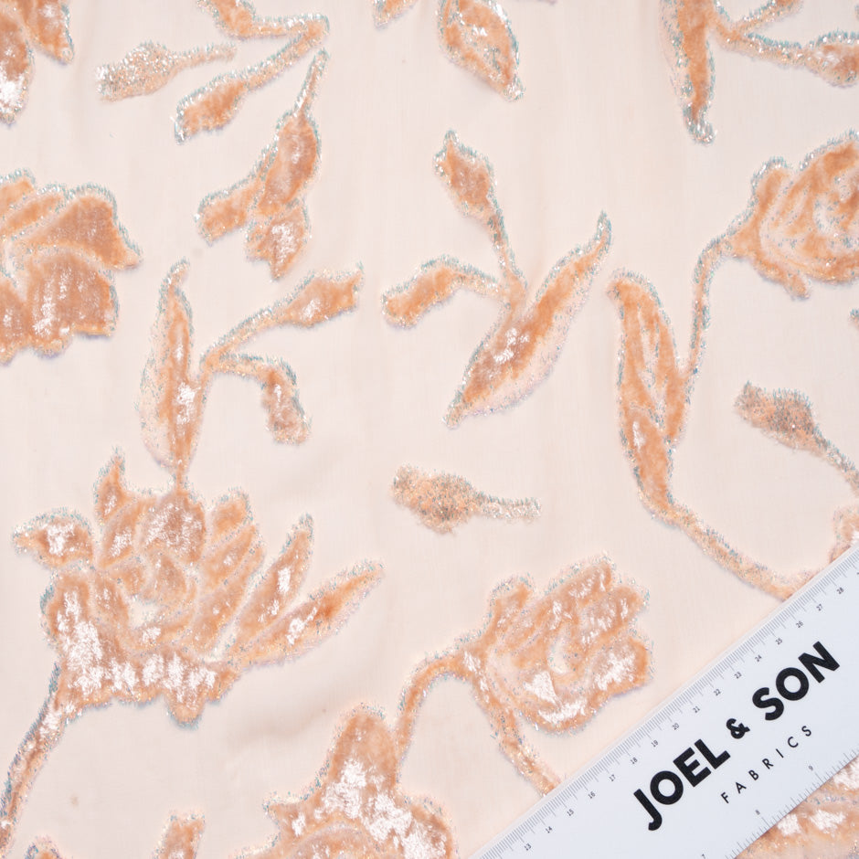 Rich Peach Floral Silk Blend Devoré Velvet