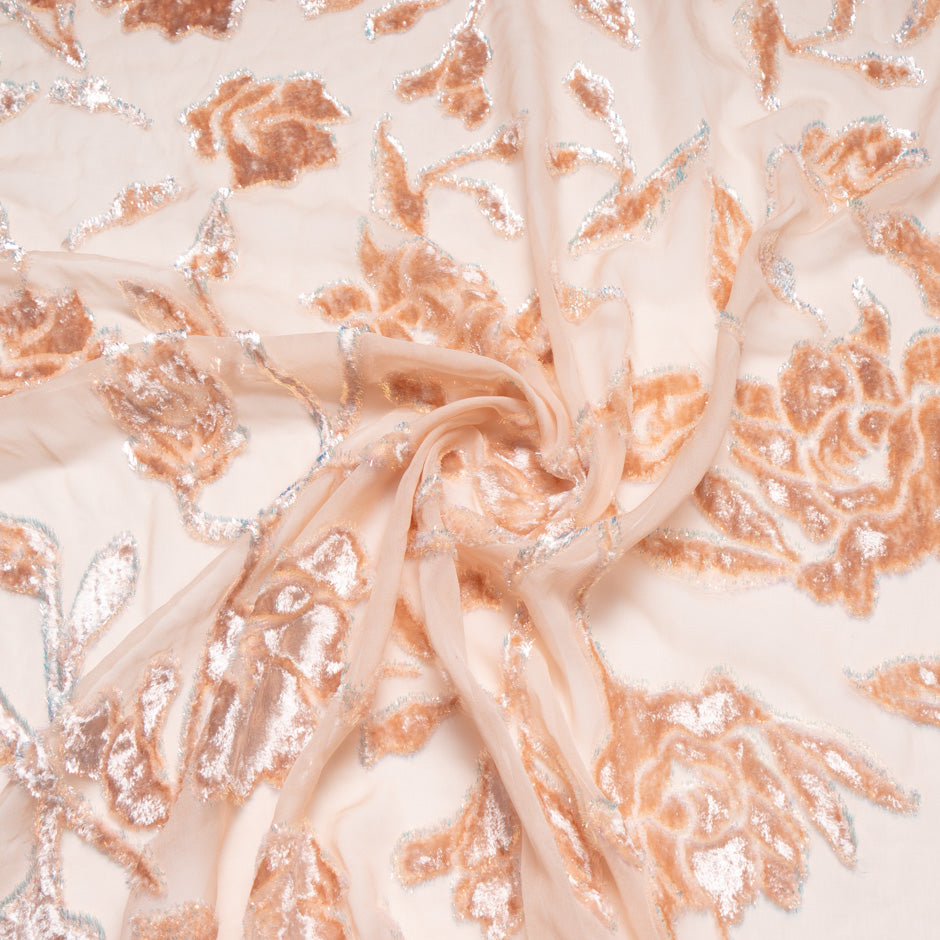 Rich Peach Floral Silk Blend Devoré Velvet