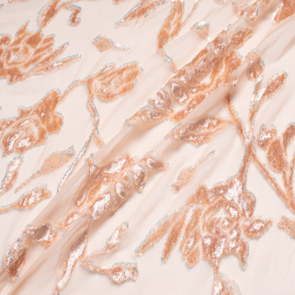 Rich Peach Floral Silk Blend Devoré Velvet