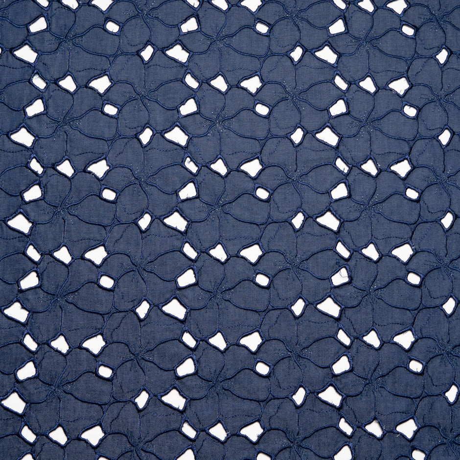 Floral Open Work Pure Cotton Blue Denim