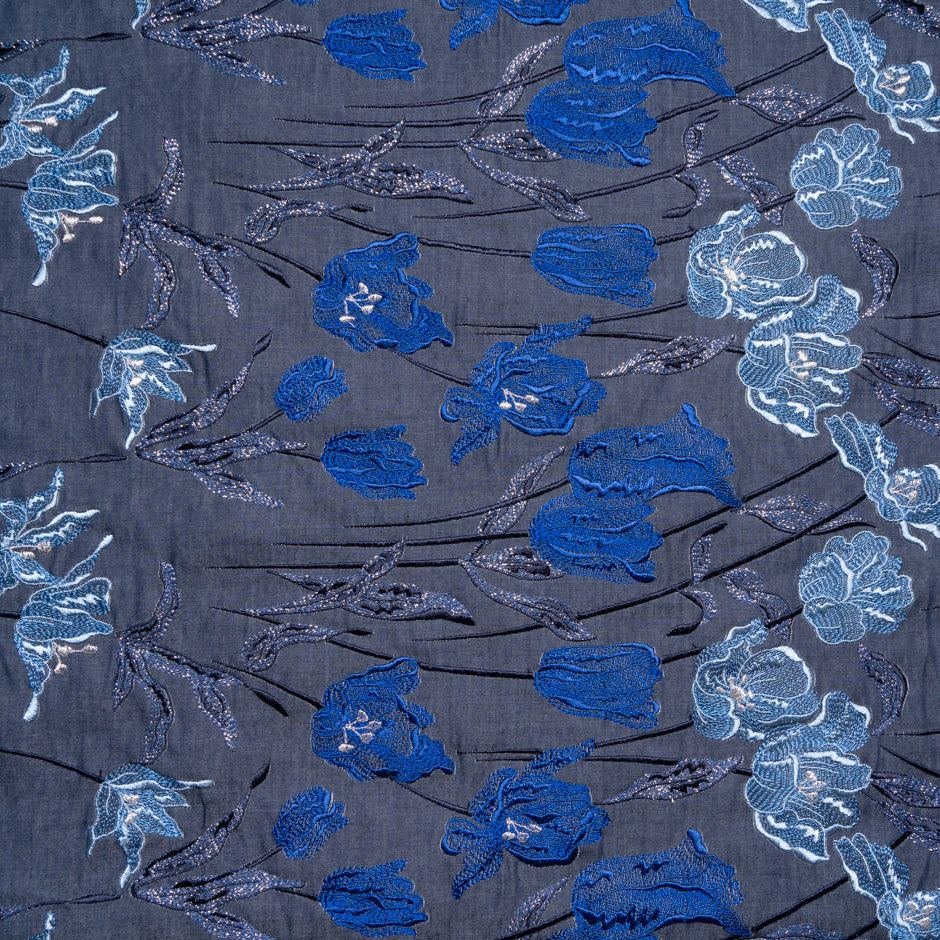 Floral Embroidered Cotton Blue Denim