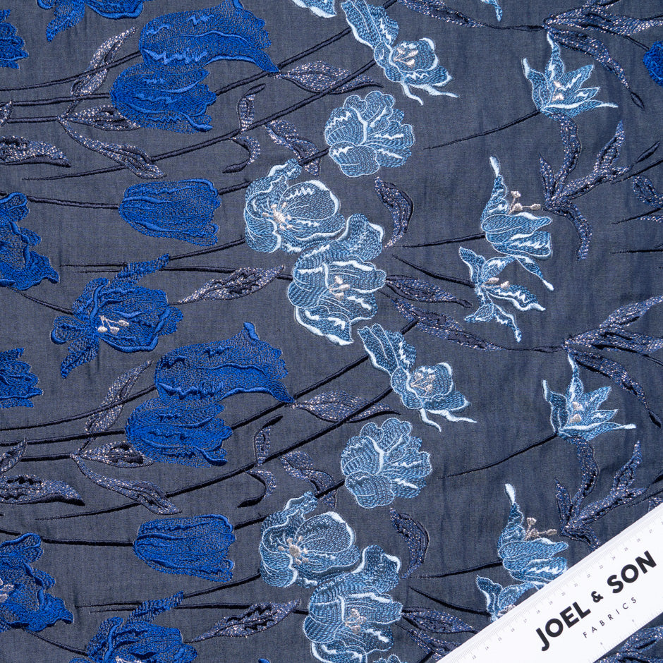 Floral Embroidered Cotton Blue Denim