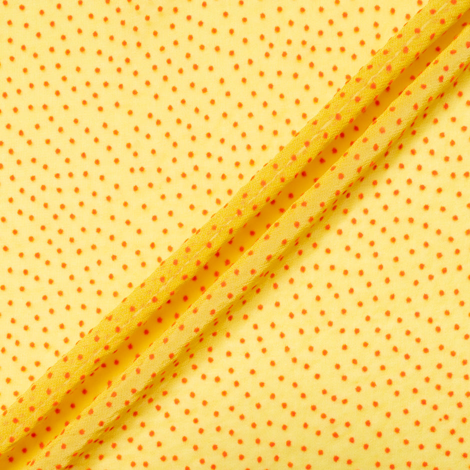 Bright Orange Flock Spotted Yellow Silk Georgette