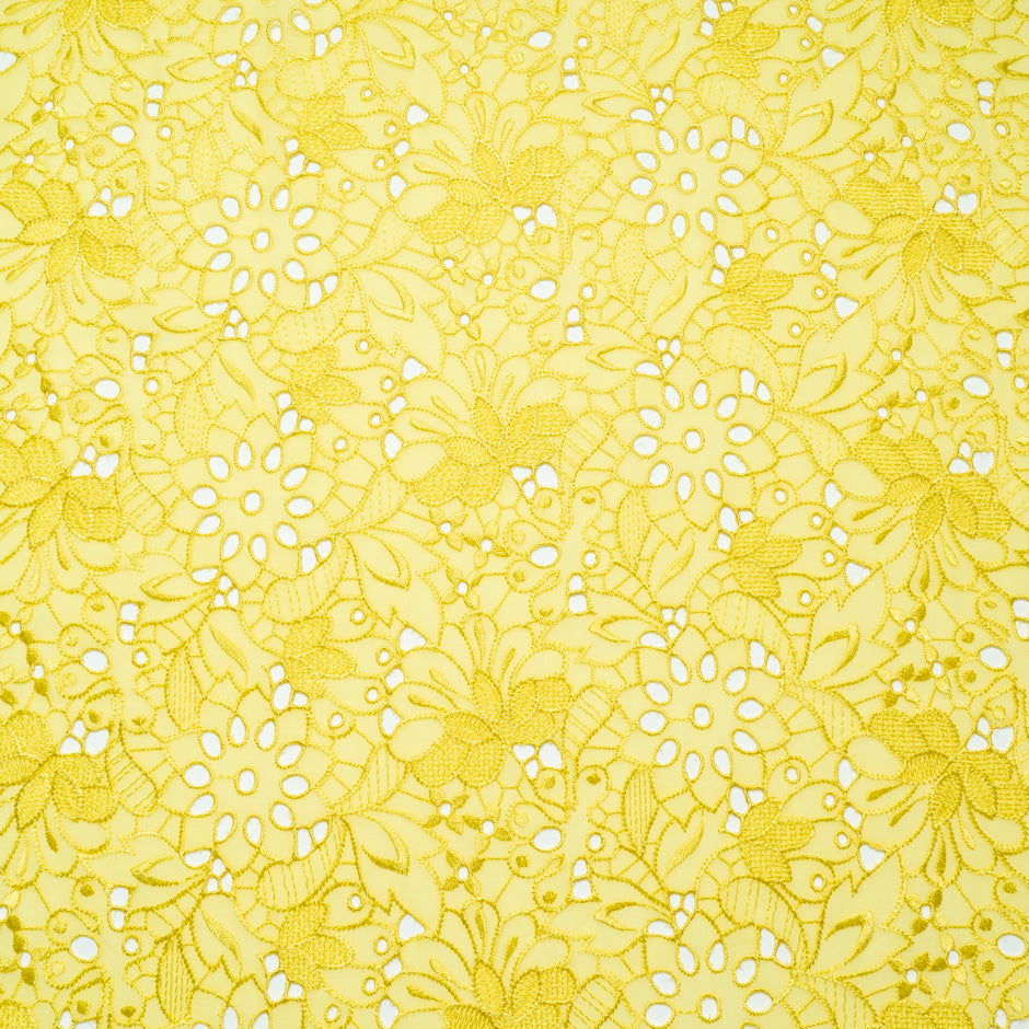 Floral Embroidered Canary Yellow Silk Blend Georgette