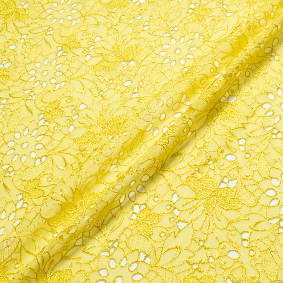 Floral Embroidered Canary Yellow Silk Blend Georgette