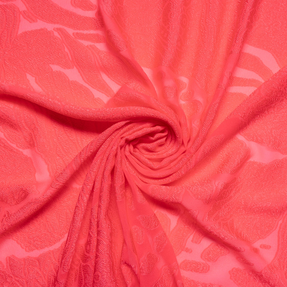 Bright Cherry Pink Patterned Silk Georgette Jacquard