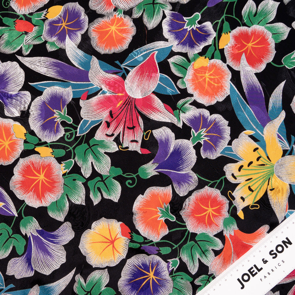Large Multi Floral Laminate Printed Silk Jacquard