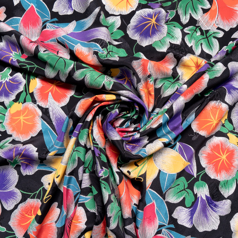 Large Multi Floral Laminate Printed Silk Jacquard