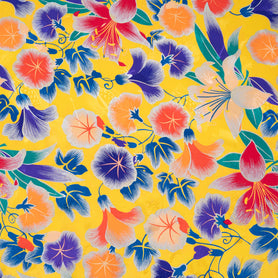 Large Multi Floral Laminate Yellow Silk Jacquard