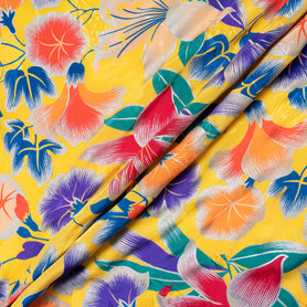 Large Multi Floral Laminate Yellow Silk Jacquard