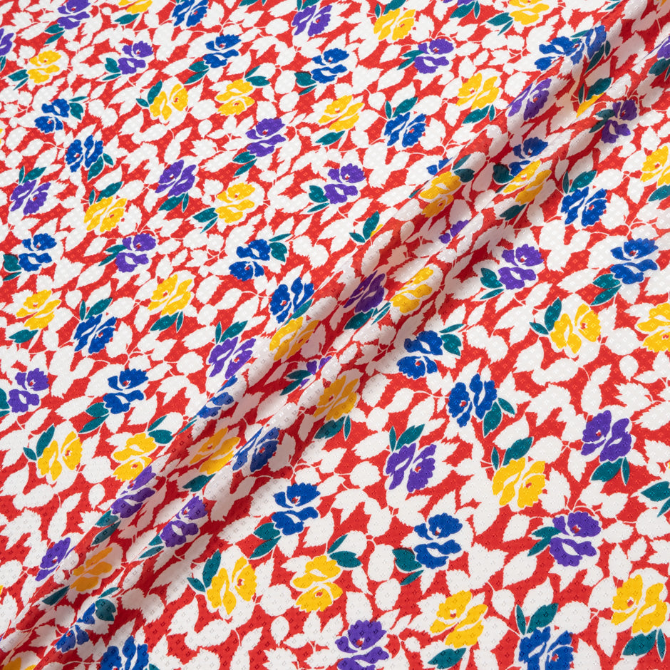 Floral & Leaf Printed Red Silk Jacquard