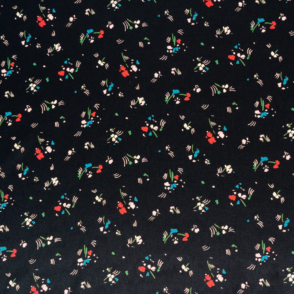 Petite Floral Printed Black Silk Crêpe de Chine