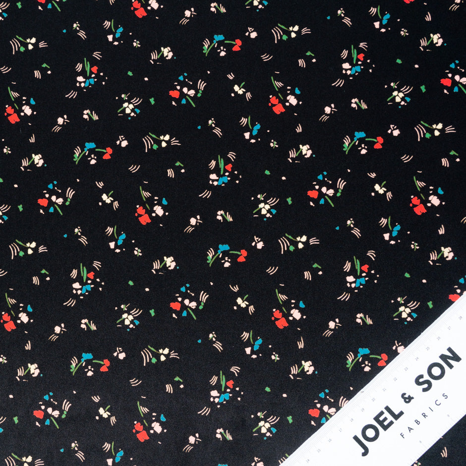 Petite Floral Printed Black Silk Crêpe de Chine