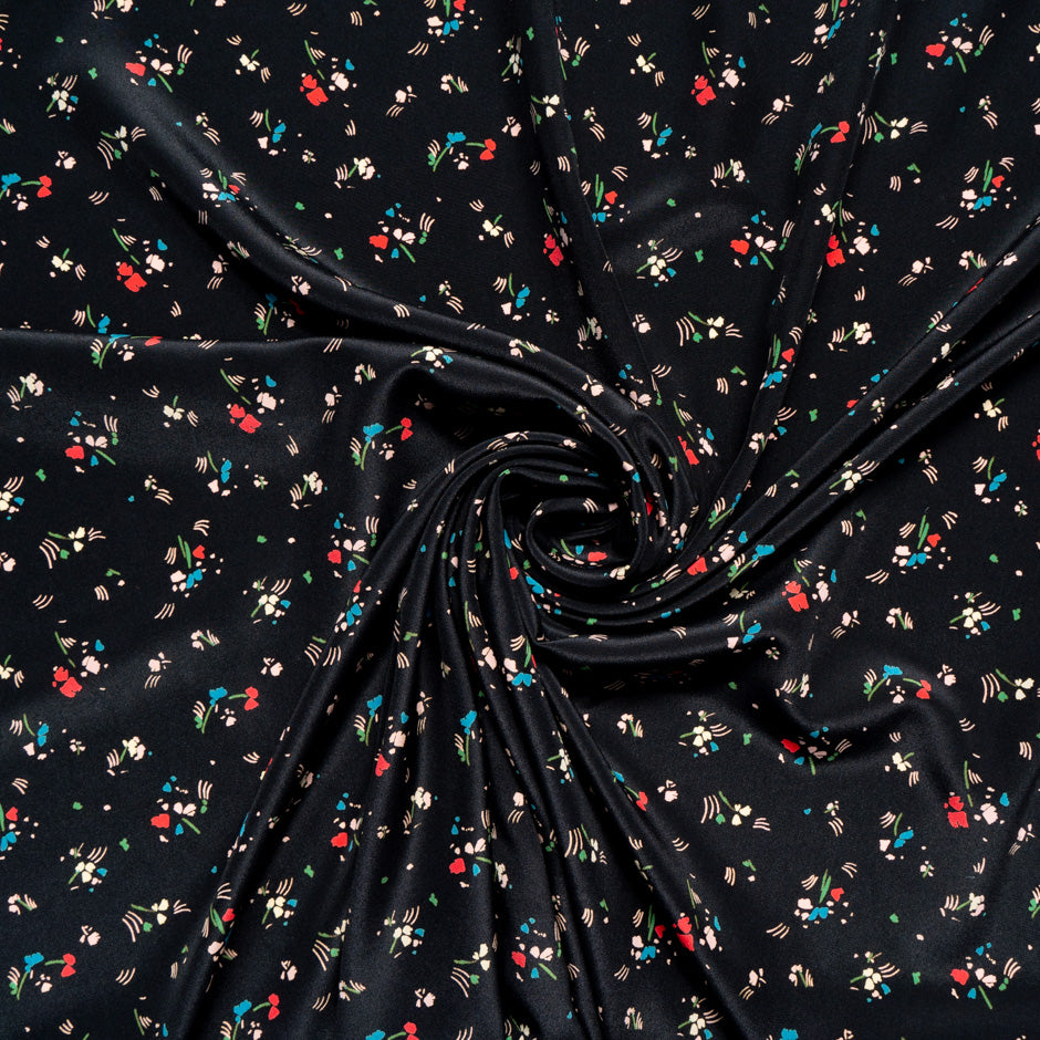 Petite Floral Printed Black Silk Crêpe de Chine
